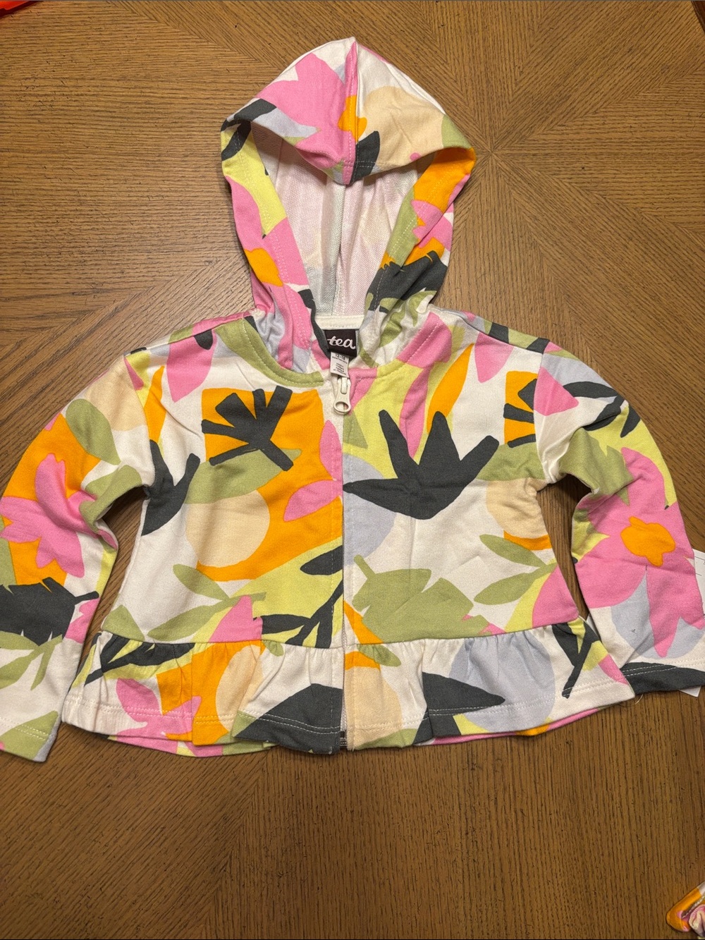 Tea Collection Girls' Pink Yellow Green Floral Zip Hoodie